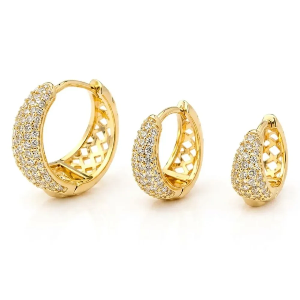 Trio de Brincos Argola Articulada Cravejada com Zircônias