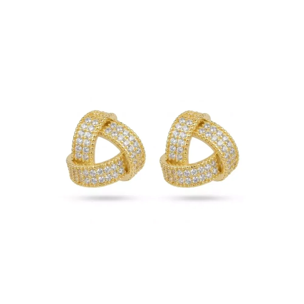 Brincos Nó Cravejados com Zircônias - Banho Ouro 18k ou Platina