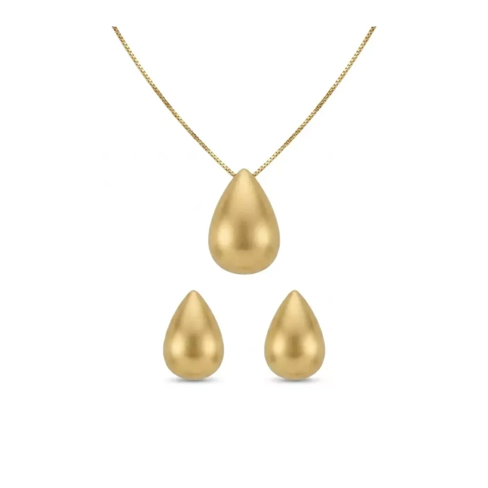 Conjunto Gota Orgânica - Colar e Brincos Banho Ouro 18k ou Platina