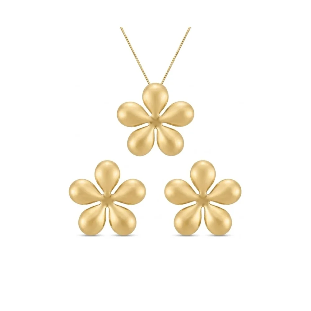 Conjunto Colar e Brincos Flor Lisa