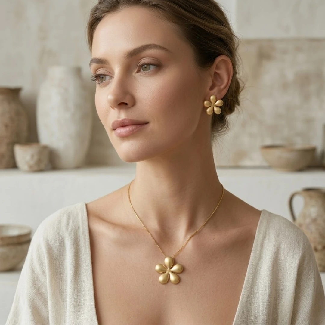 Conjunto Colar e Brincos Flor Lisa m