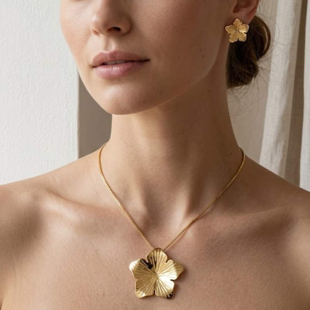 Conjunto-Orgânico-de-Flor-Texturizada-a-Laser-Colar-e-Brincos