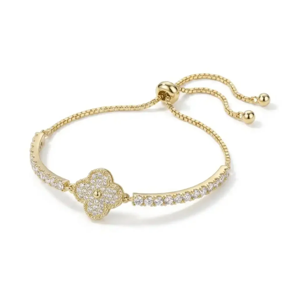 Pulseira Trevo Cravejado Ajustável